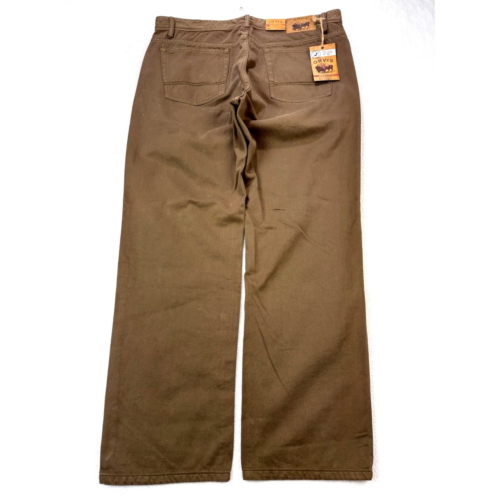 Orvis 5 Pocket Pants Men 38x30 Brown Straight Canvas Denim NWT